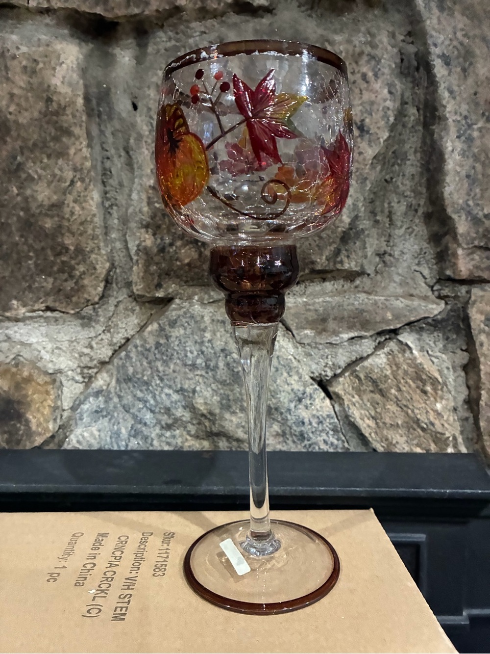 Yankee Candle Stemmed Cornucopia Crackle Glass Wine Glass Votive Candle Holder